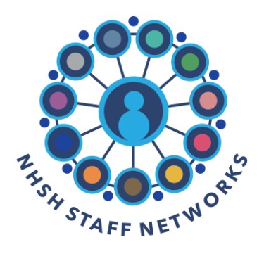 A graphic of the NHSH Staff Networks, which shows a figure representing a person placed in a circle surrounded by 11 smaller circles.